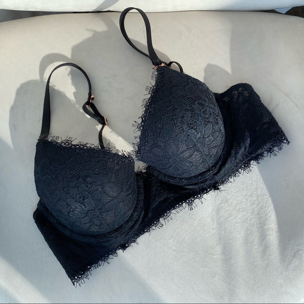NEW Black Lace Push Up Demi Bra 34B